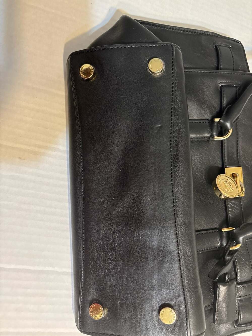 Michael Kors Hamilton Leather Satchel Bag with Gold Lock Detail - Picture 2 of 5